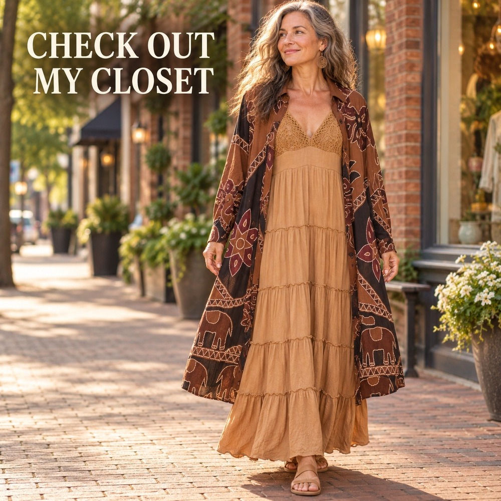 MintChoco Crochet Lace Tiered Maxi Dress Large Camel Brown Boho